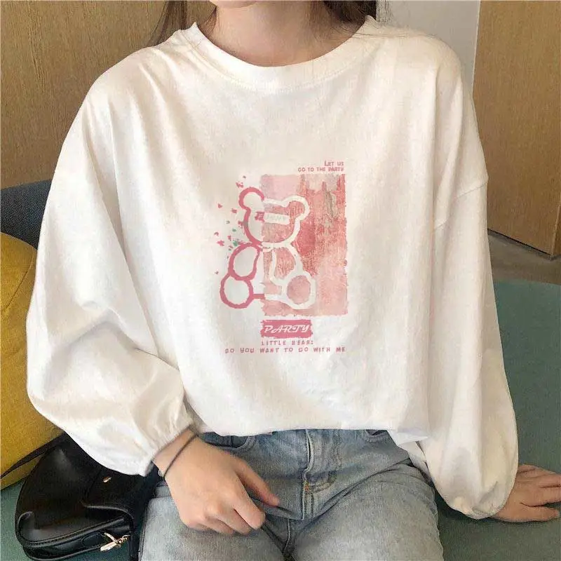 Long Sleeve Women's T-shirts Clothes Tops Lantern Sleeve Pulovers Korean Casual Fashion Graphic College Style Autumn Elegant New