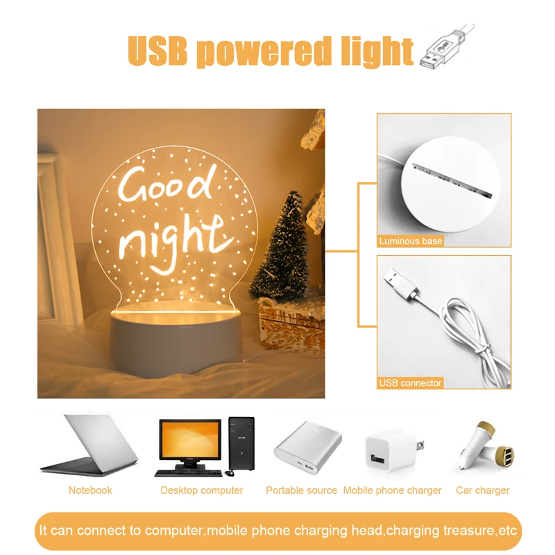 Veilleuse LED USB créative avec stylo, tableau de notes, lampe d'ambiance, cadeau d'anniversaire pour petite amie, veilleuses décoratives pour mariage, jour de Léon