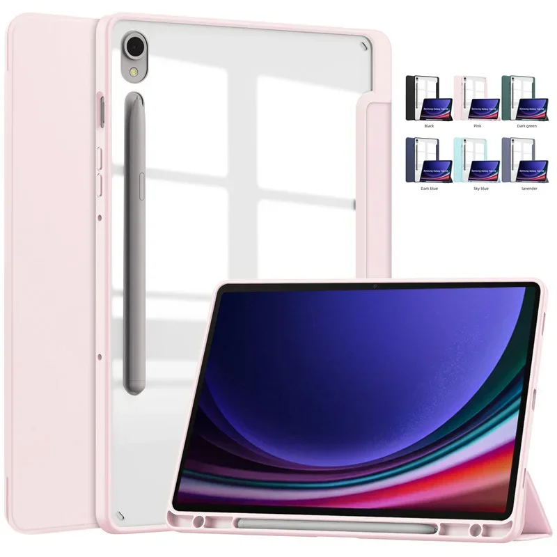 

Funda For Samsung Tab S9 FE 10.9" Smart Cover Pencil Holder Case For Galaxy Tab S9 FE SM-X510 SM-X516B Clear Acrylic Back Coque