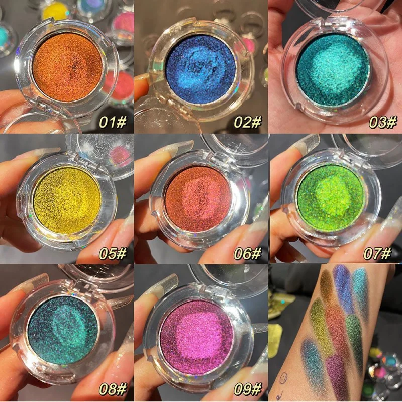 Bright Gem Chameleon Monochrome Eye Shadow Plate Color Shimmer Rhinestone Polarized Light Optical Diamond Highlight Stage Makeup