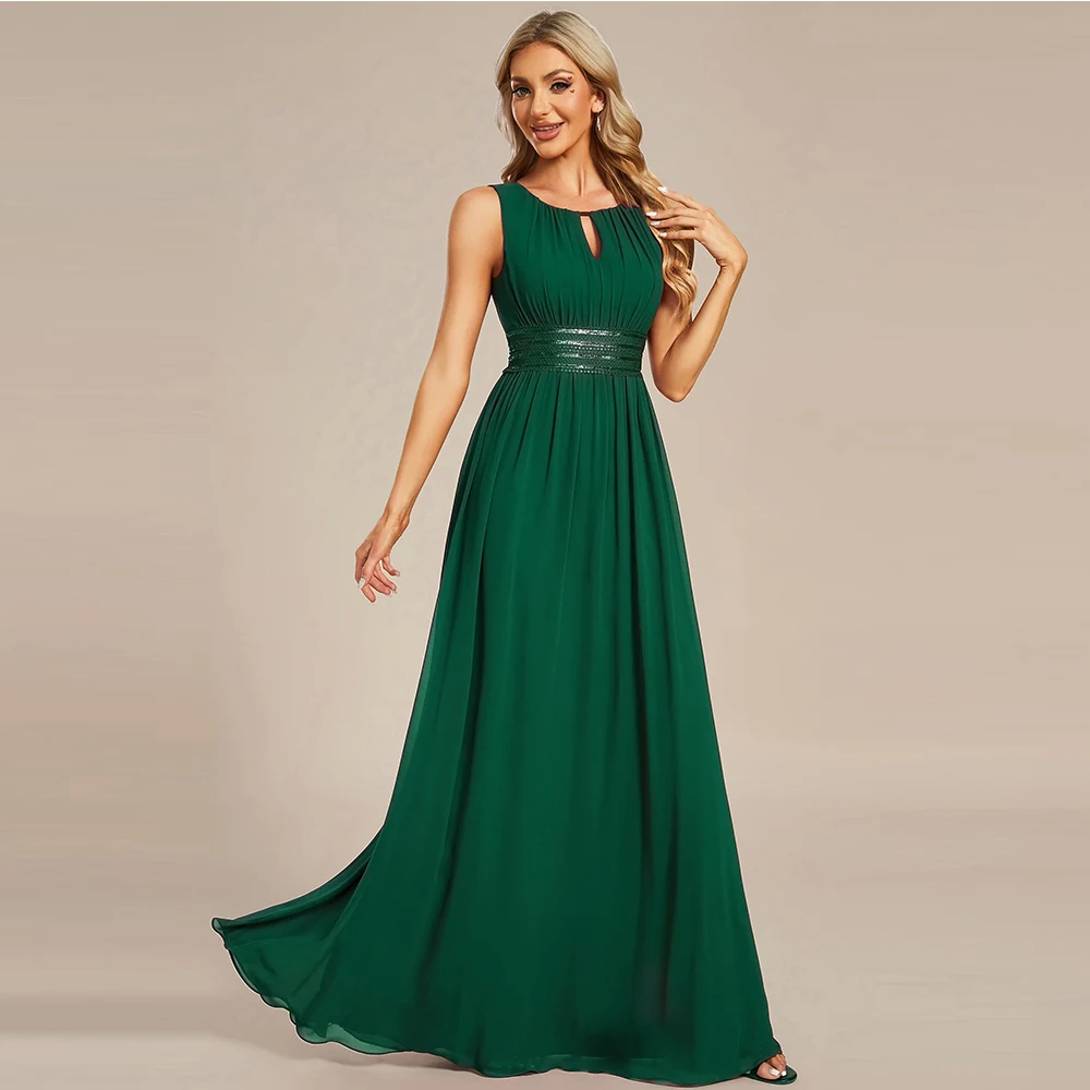 

Customized Elegant Women's Crew Neck Sleeveless A Line Hollow Out Sequin Maxi Fromal Dress Mother of The Bride Dresses 2025
