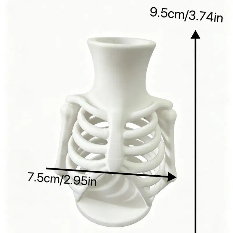 Weiße 3D-gedruckte Skelett-Brustkorbe-Vase, einzigartiges Gothic-Design, perfekt für Halloween-Heimdekoration, Geschenk für Gothic-Liebhaber. – Detail 9