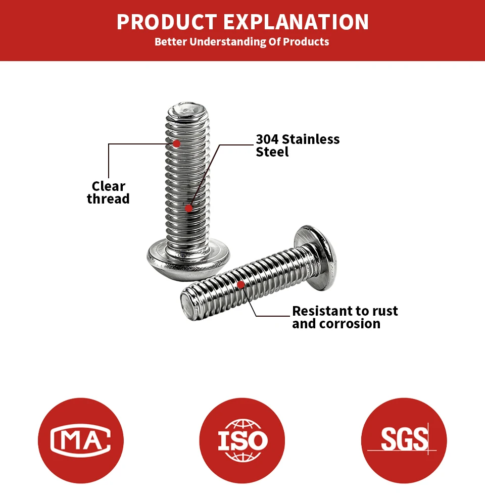 ISO7380 Innensechskant-Schraube mit Knopfkopf 304 Edelstahl A2-70 M3 M4 M5 M6 M8 M10 Innensechskant-Befestigungselemente – Detail 2