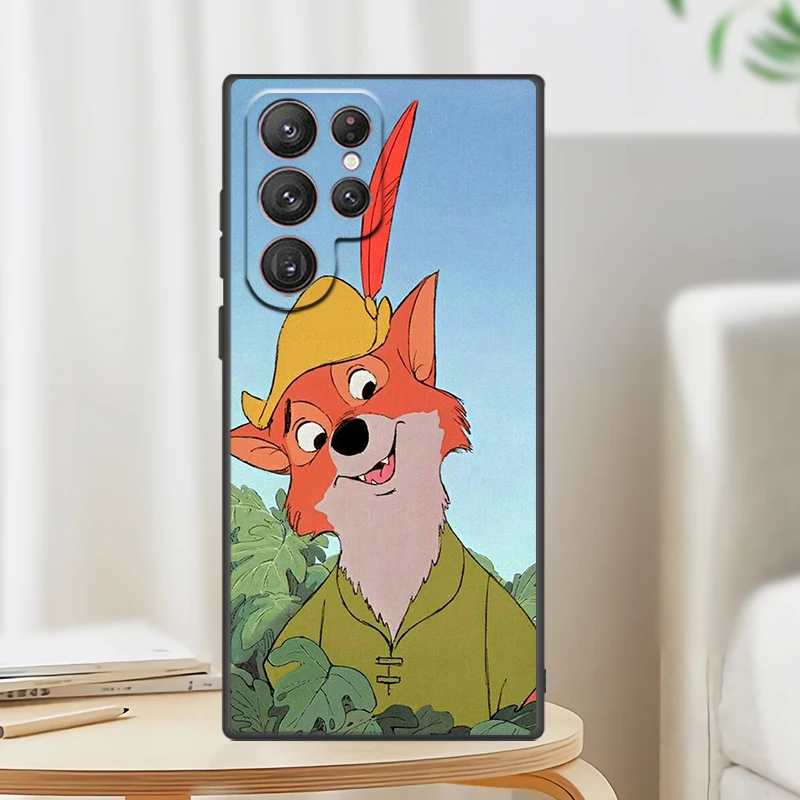 Disney Robin Hood funda de teléfono para Samsung S24, S23, S22, S21, S20 FE, S10, S10e, Ultra Plus Lite, cubierta suave negra