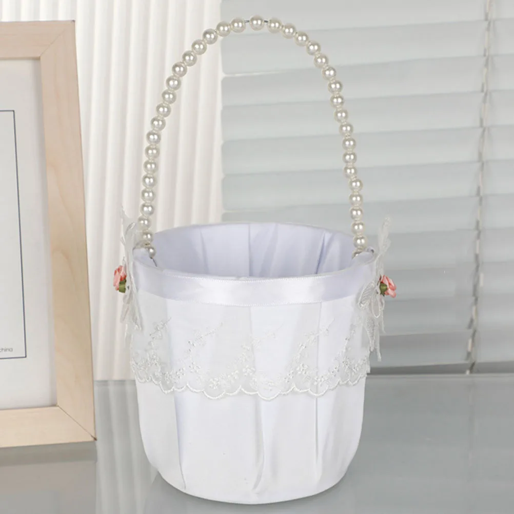 

Elegant Wedding Flower Basket Wedding Petal Basket With Handle Rustic Lace Design Light Storage Container For Party