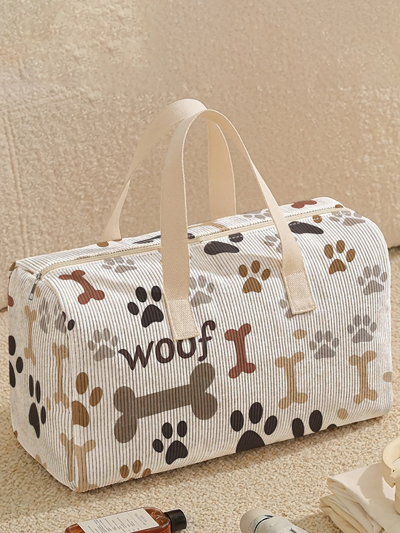 

1pc, Two styles, Cute Dog Paw Bone Printed Duffle Bag Portable Handbag suitable for Weekend Trip Sports Shopping