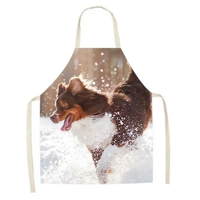 Cute cute dog Print apron Kitchen  Linen Sleeveless Home Cleaning Stain  Cooking Baking Accessories 47X38CM 68X55CM