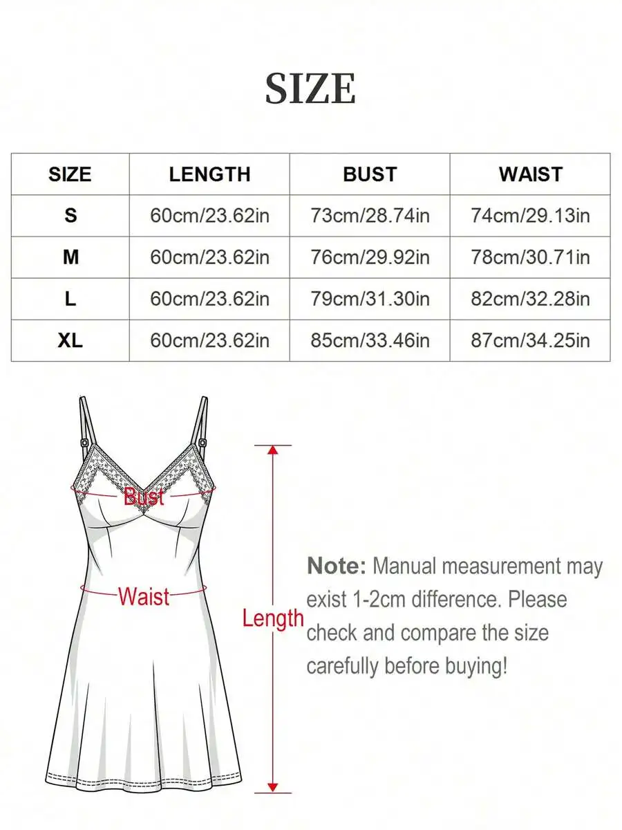 

White Lace Trim V-Neck Nightgown For Women Sleepwear Home Wear
