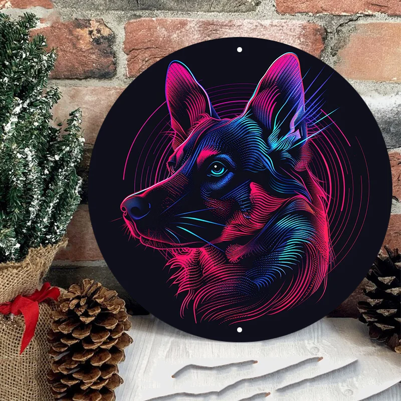 Waterproof Aluminum Dog Head Art Print, Round Metal Sign, HD Printing, Durable Wall Decor, Vibrant Weather-Resistant Door Hanger