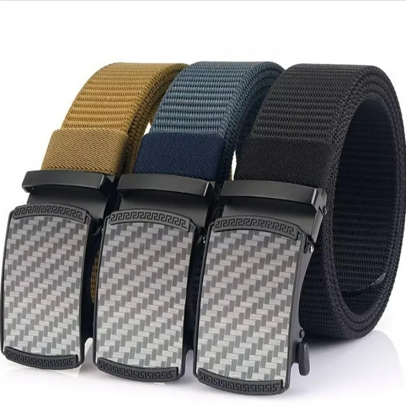 

Men's Automatic Buckle Nylon Belt Casual Trendy Business Belt Suit Accessories Black Alloy Buckle Outdoor Sports Belt 3.3cm