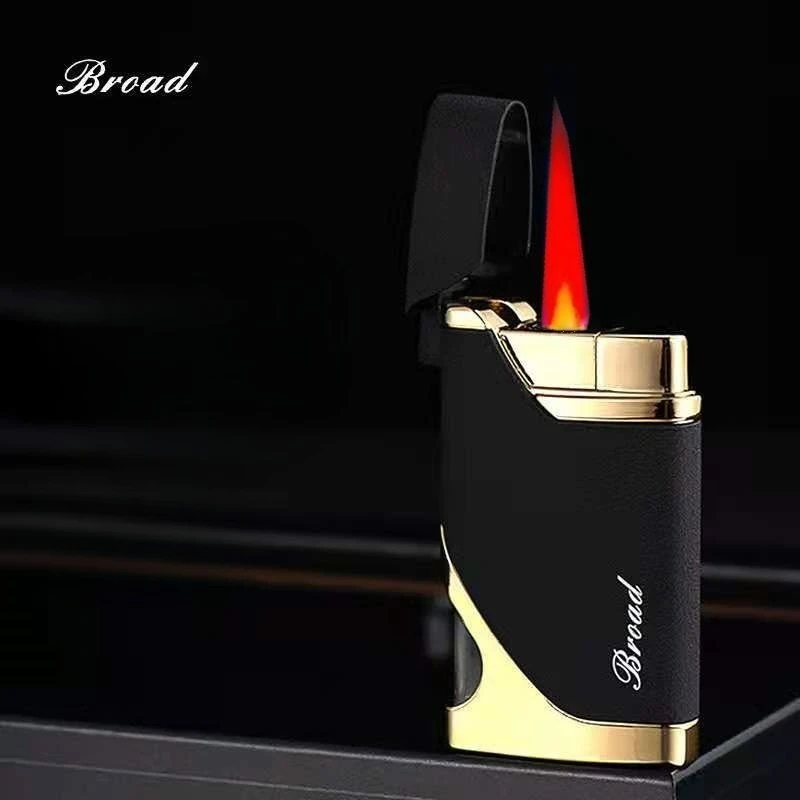 ولاعة غاز البيوتان المعدنية المقاومة للرياح مع نافذة غاز شفافة، قابلة لإعادة الملء، شعلة توربو للسيجار، تصميم شخصي لهب أحمر