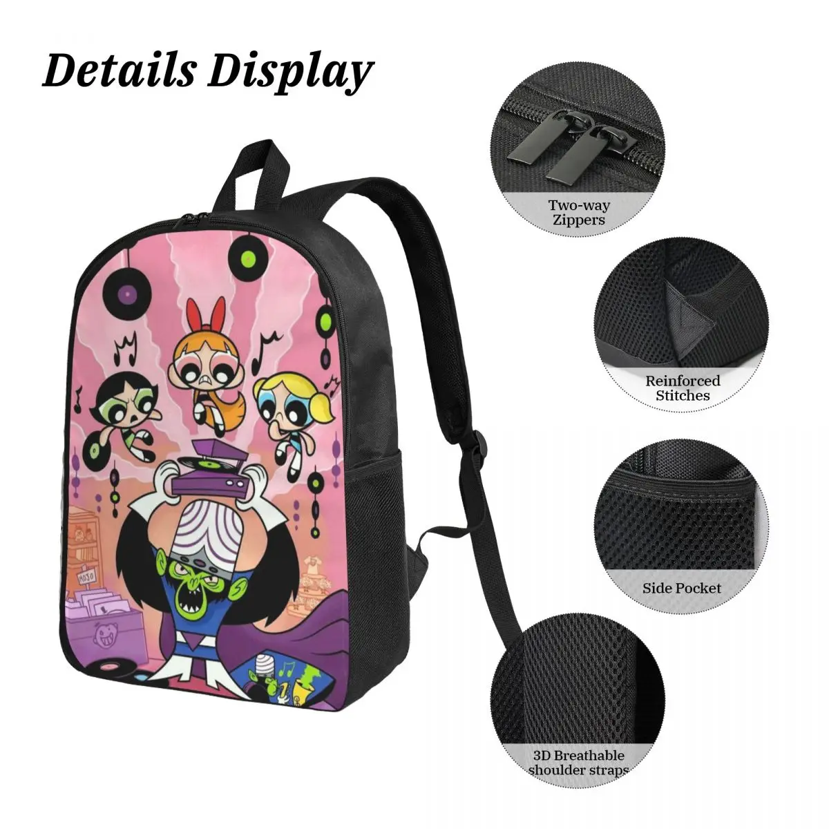 3-teiliges Powerpuff-Druck-Schultaschen-Set für Kinder, Bleistiftboxen, Rucksack-Sets mit Lunchbox für Schüler, Rucksack