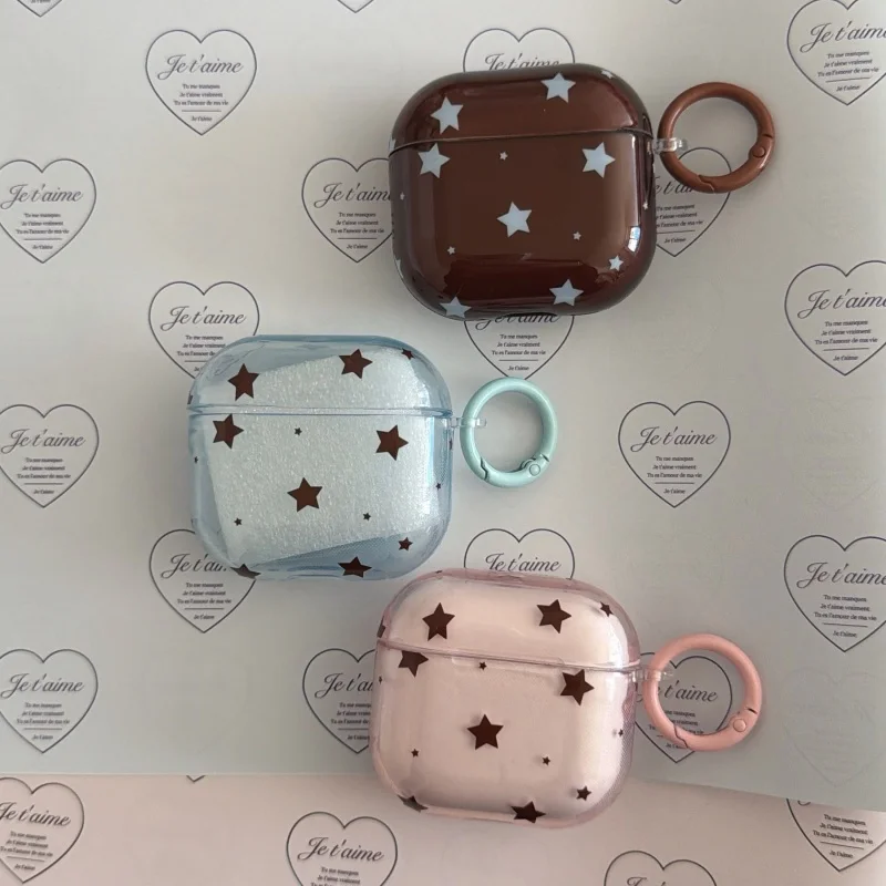 Transparent Four Colors Stars Pattern Earphone Case with Ring for Airpods 1, 2, Pro, Pro2, Pro3, 3, 4, 5