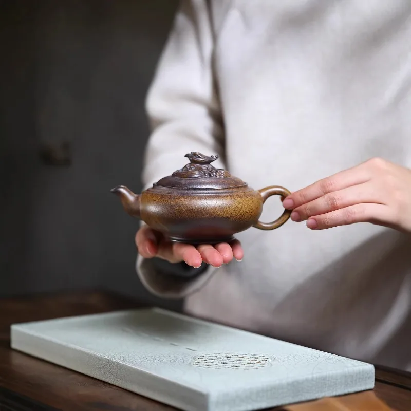 280ml Yixing Handmade Purple Clay Teapot, Dragon Bone,raw Ore, Gold Sand,tea Pot, Kung Fu Tea Set