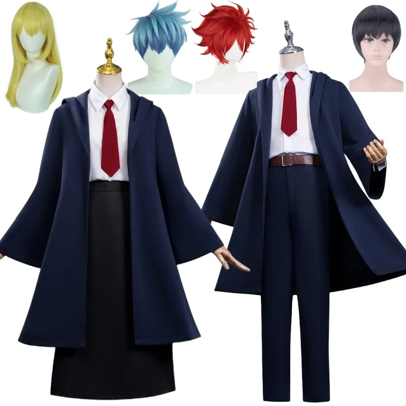 Anime Mashle Magic and Muscles Cosplay Costume Mash Lance Lemon Dot Finn Easton Magic Academy Uniform Blue Robe Wig Shirt Tie