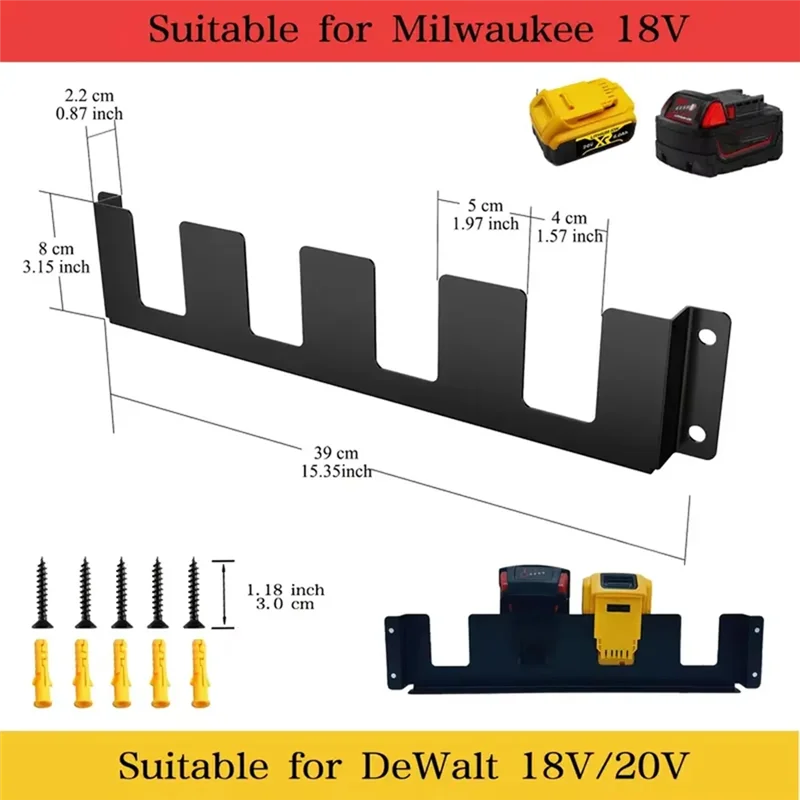 My Home Battery Storage Rack For  18V Metal Wall-Mounted Battery Organizer Li- Battery Bracket Fixing Battery Holder