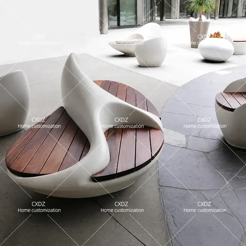 Customized Fiberglass Leisure Chair with Backrest and Overhead Layer Multi Person Rest Anti Corrosion Wooden Seat for
