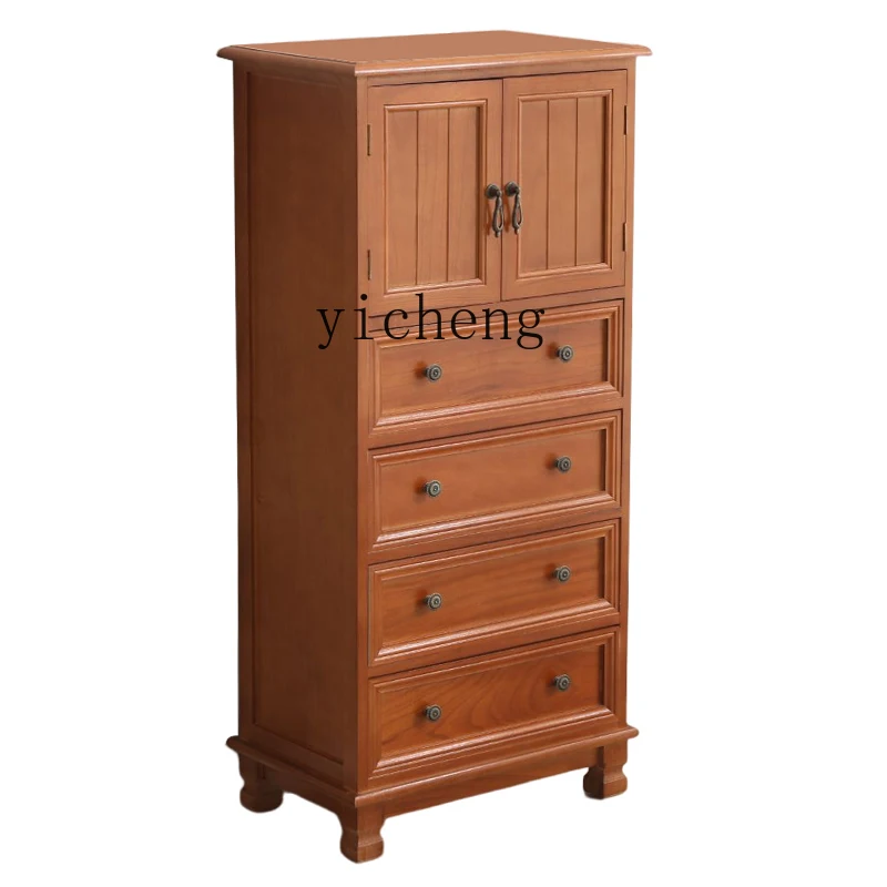 

ZF Solid Wood Combination Storage Cabinet Storage Living Room Side Cabinet Walnut Color Simple Chest of Drawers