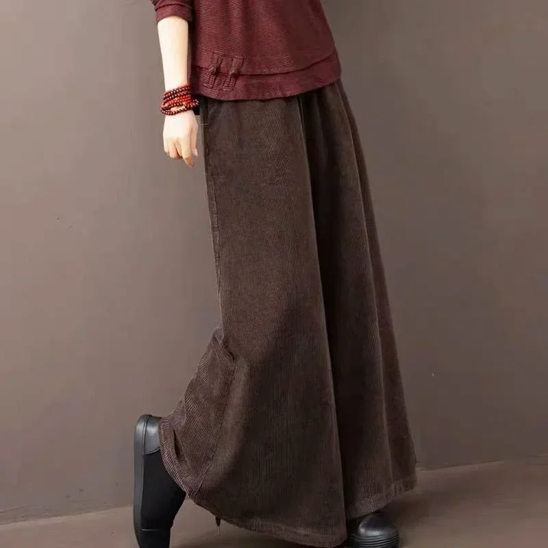 Casual High Waisted Straight Wide Leg Corduroy Pants For Women With Pockets Autumn Winter Loose Plus Velvet Warm Trousers C308