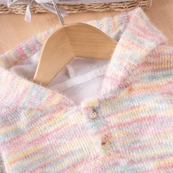 New Toddler Girl Hooded Top Korean Cute Baby Girl Rainbow Dot Plush Top Autumn and Winter Warm Girls Casual Clothing