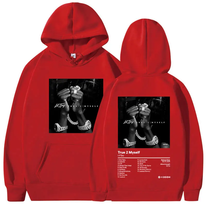 Rapper Lil Tjay True 2 Myself Music Album Print Hoodie Men Women Hip Hop Vintage Hoodies Fashion Streetwear Oversized Sweatshirt