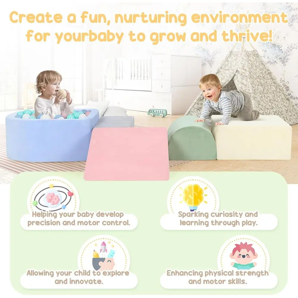 5-Color Toddler Indoor Climbing Blocks with Ball Pit, Soft Play Center (Balls Not Included)