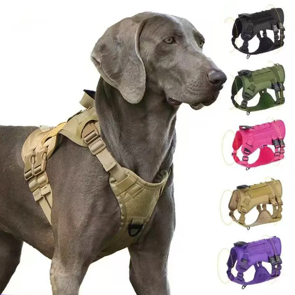

Tactical dog vest and harness, designed to prevent escape and suitable for medium to large-sized dogs, comes with a 5-foot long