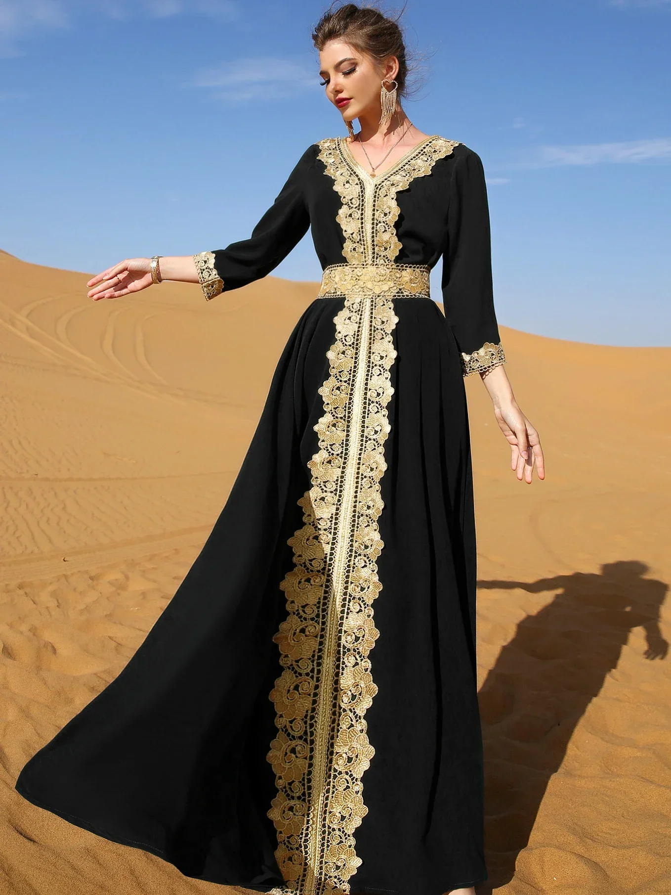 Eid Party Dress for Women Lace Dubai Arab Ramadan Abayas Caftan Kaftan Vestido Eid Muslim Woman Abaya Party Long Dresses 2024