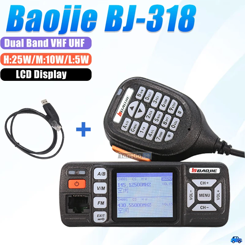 

Baojie BJ-318 Mobile Radio 20/25W VHF/UHF Dual Band Mini Car Radio Station 256CH Tri-Power CB Transceiver Long Range Car Radios