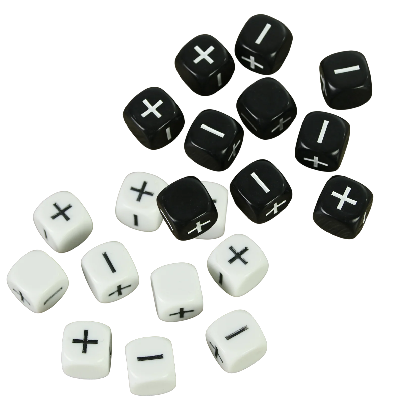 10 Stück Standard-Fudge-Würfel (+/-/0-Symbole) – Kompatibel mit allen Fudge-basierten Spielen, Schwarz, Weiß