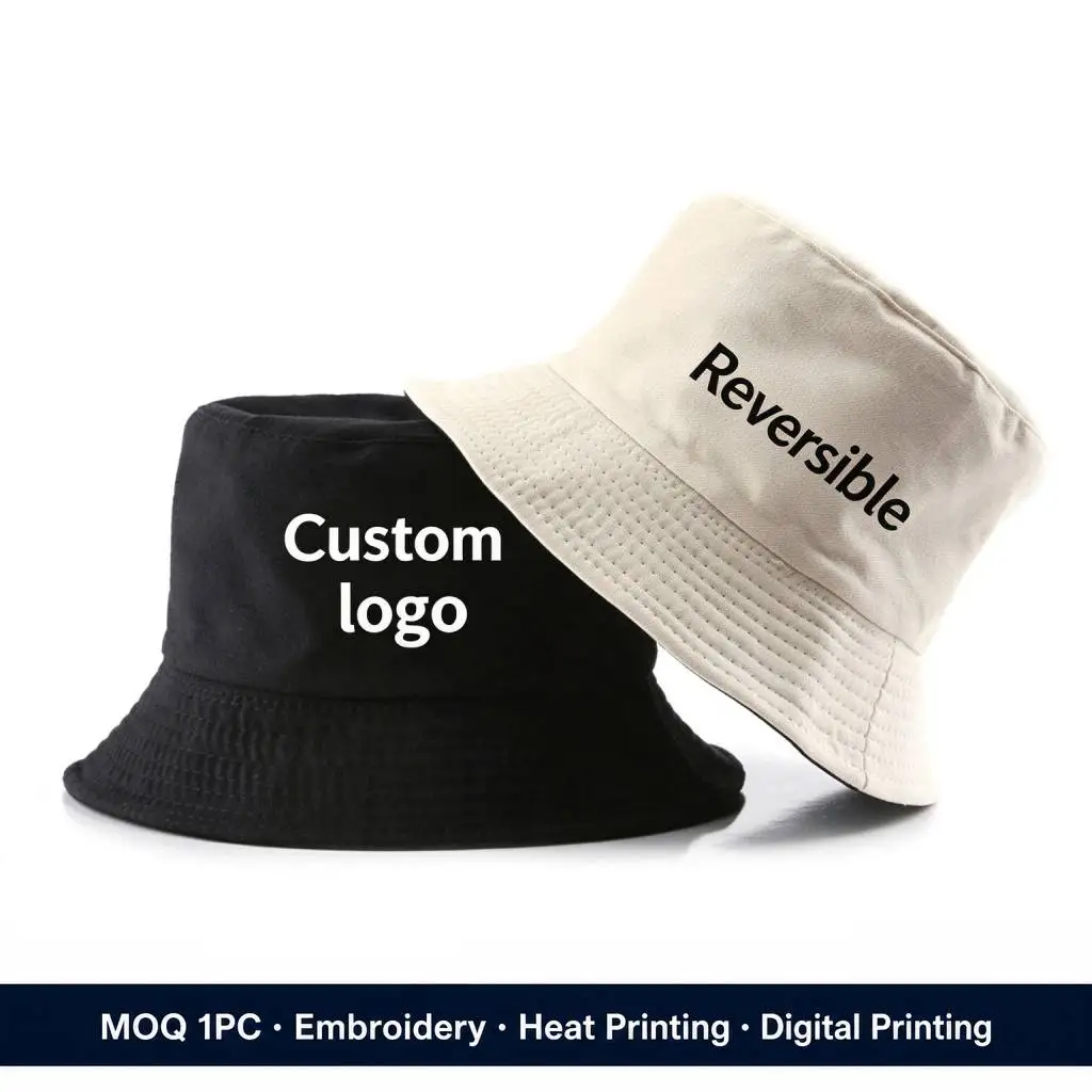 Double-Sided Fisherman's Hat with Customizable Logo Printing and Embroidery, Suitable for Both Men and Women, Versatile for Teams, Pets, and Family