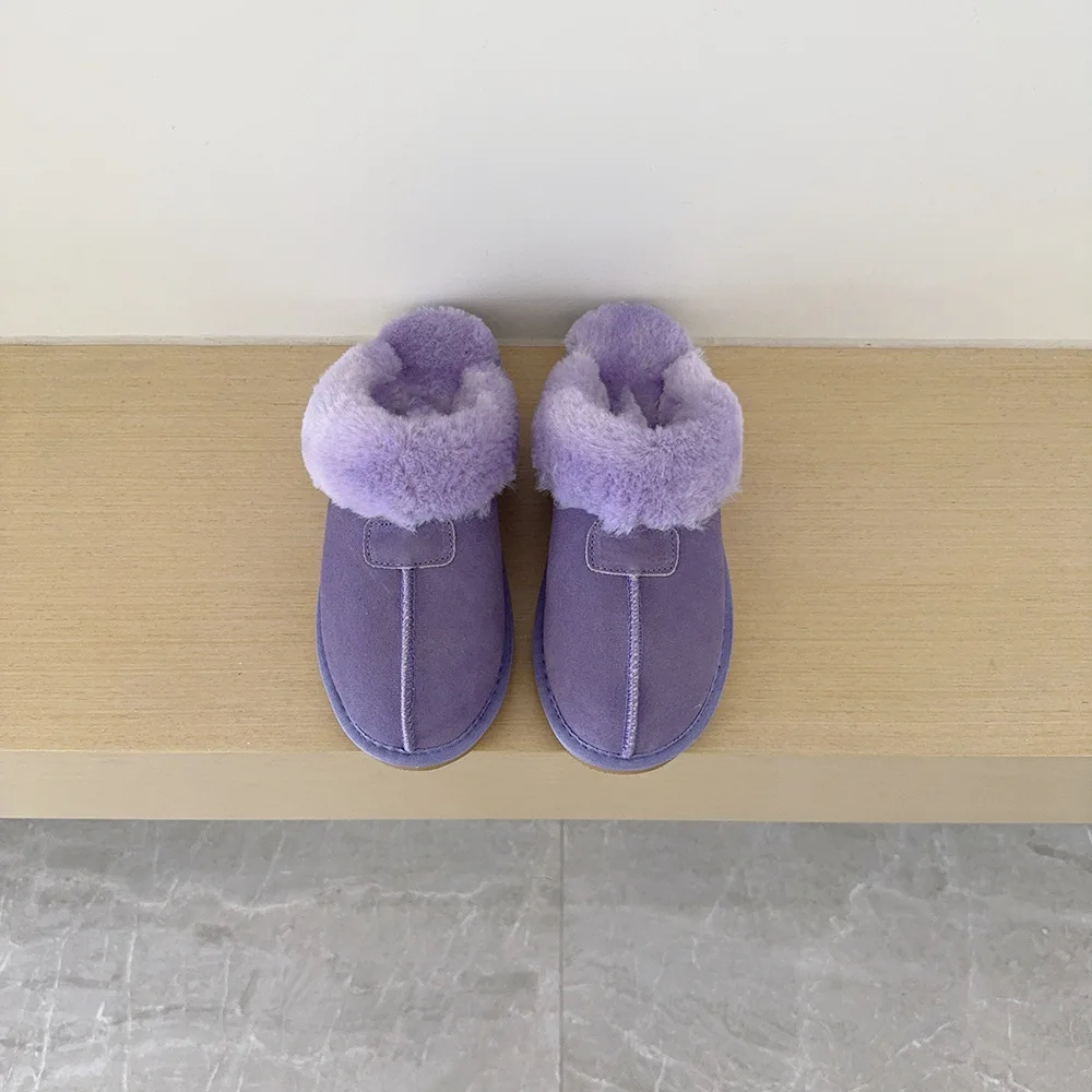Winterliche Indoor-Beidou-Hausschuhe aus Schaffell und Fell für Frauen und Kinder. Weiche Hausschuhe mit flachem Absatz für den Außenbereich. – Detail 18