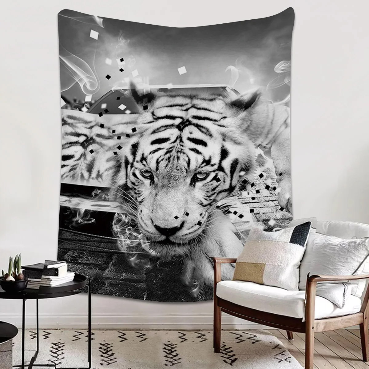 Tiger Car Street Black And White Printed Throw Blanket Flannel Fleece Blankets Soft Throws for Sofa Couch Bed Bedroom Bedspread