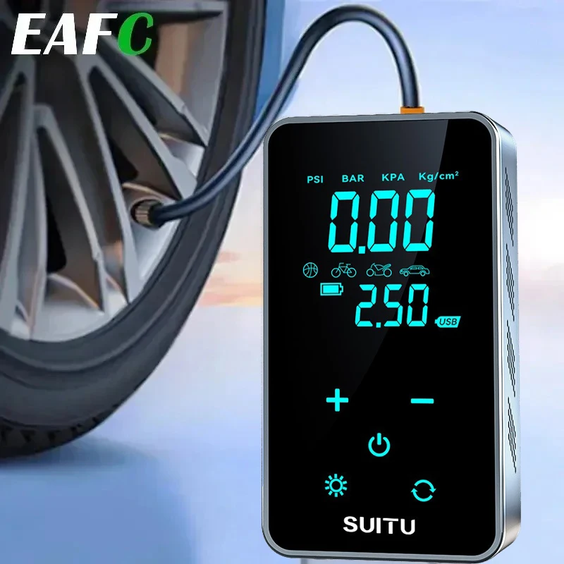 Eafc Цифровой Беспроводной/проводной Портативный Воздушный Компрессор Мини-насос С Большим Дисплеем Для Автомобиля, Мотоцикла