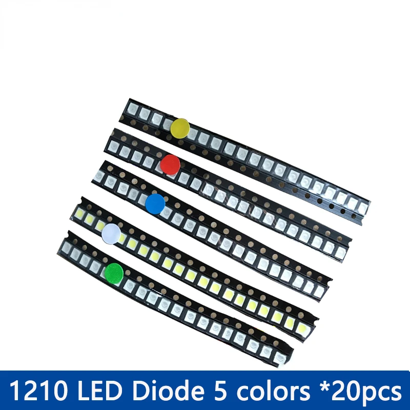 100pcs/lot LED Diodes Assorted Kit 0603 0805 1206 1210 3528 5050 5730 SMD LED Red Yellow Green White Blue Light Emitting Diode