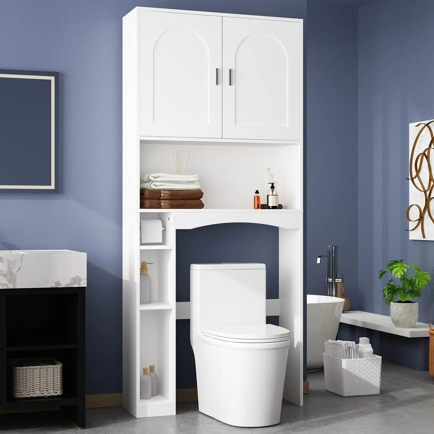 70.9" H Over The Toilet Storage Cabinet with Shelves & Doors, 6-Tier Over Toilet Organizer Shelf, Bathroom Shelf with Toilet Pap