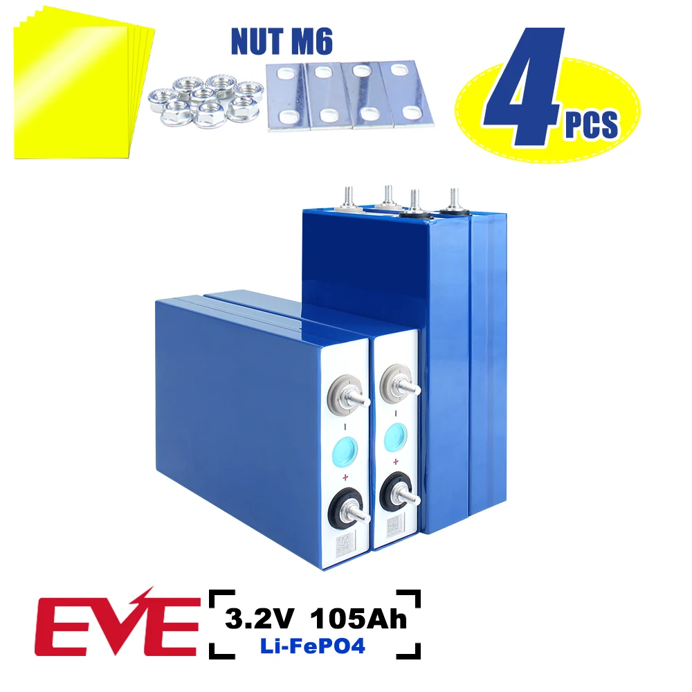 

Аккумуляторы EVE 3.2V 105Ah Lifepo4, призматические, перезаряжаемые, 4-16 шт., класс А, оригинальные элементы для автомобильной аудиосистемы, солнечных батарей и систем хранения энергии.