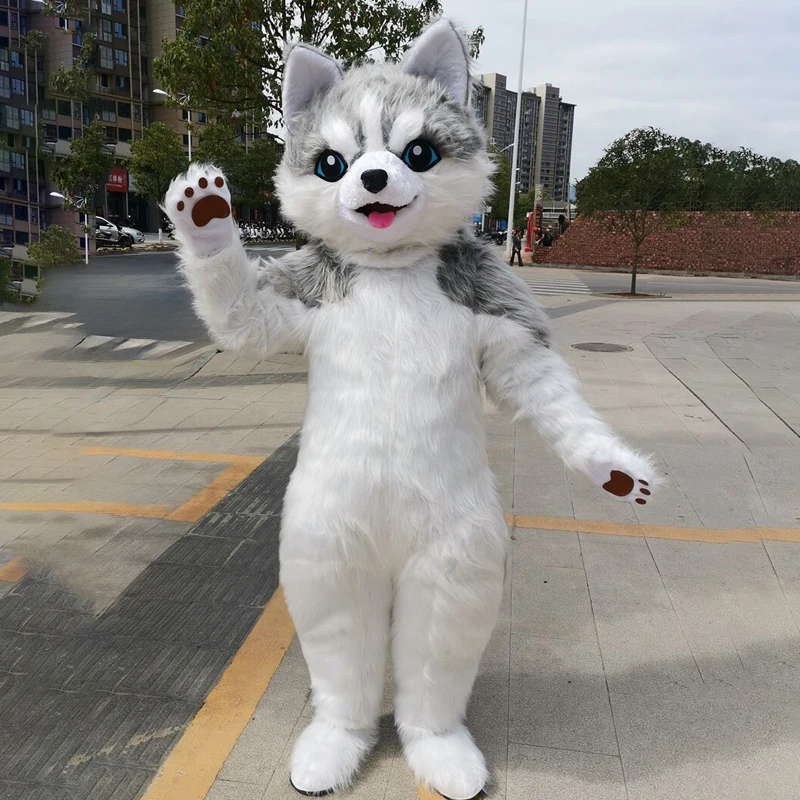 White Cat Fursuit Mascot Costume Inflatable Cartoon Husky Dog Cosplay Dress Suits For Walking Performance Animal Carnival Party