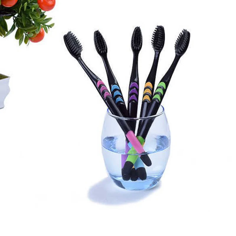 Biodegradable Natural Bamboo Toothbrush 10 Pack Soft Charcoal Bristles Anti Bacterial Oral Cleaning Tooth Brushes For Adults