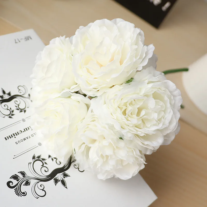 5 Köpfe/Bouquet Pfingstrosen Künstliche Blumen Heimdekoration Seiden-Kunstblumen Pfingstrosen künstliche Blumen für Hochzeits-DIY-Dekoration. – Detail 11