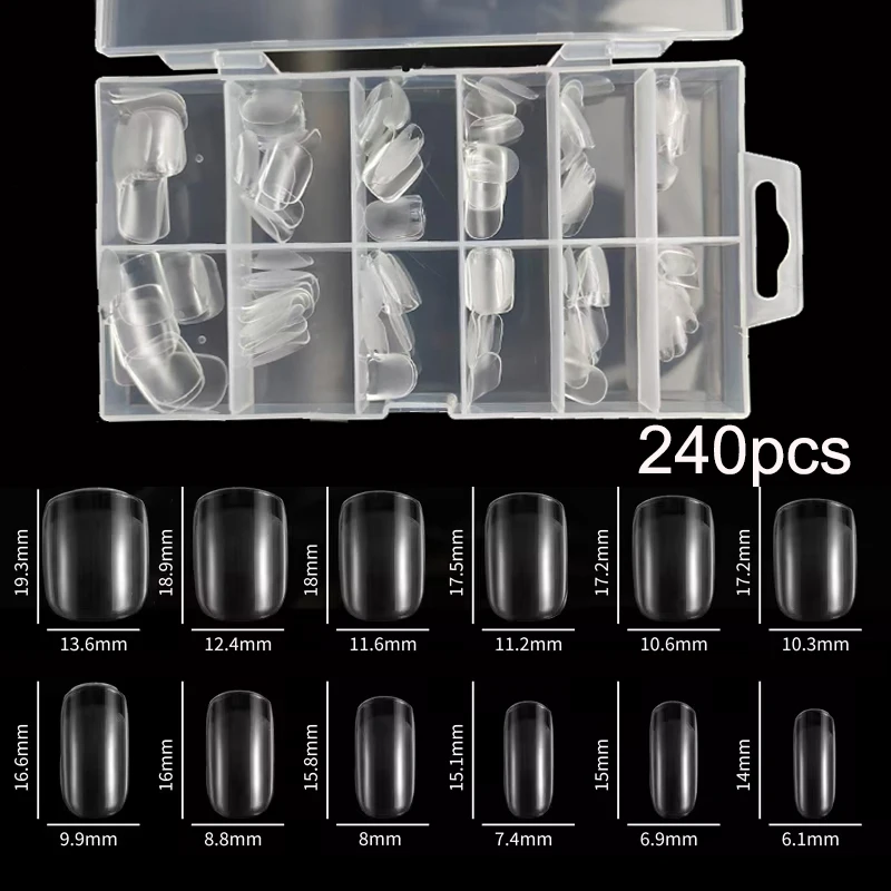 240 piezas por caja uñas postizas almendra XXS mate, cobertura completa, gel suave, perfectas para lechos ungueales extra cortos 3