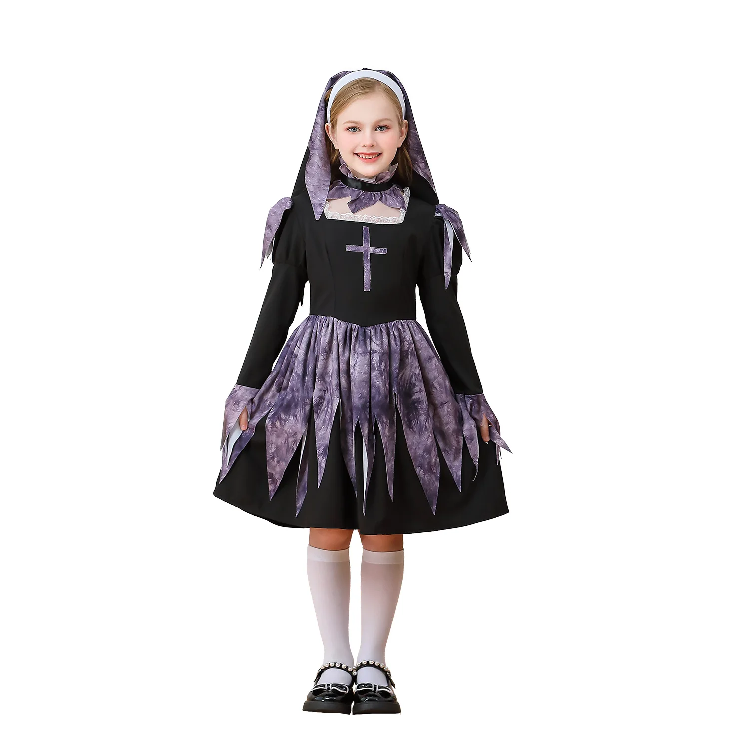 

Костюмы монахини с крестом для девочек, платье монахини Марии для детей, Хэллоуин, карнавал, вечеринка, сценическая роль, косплей