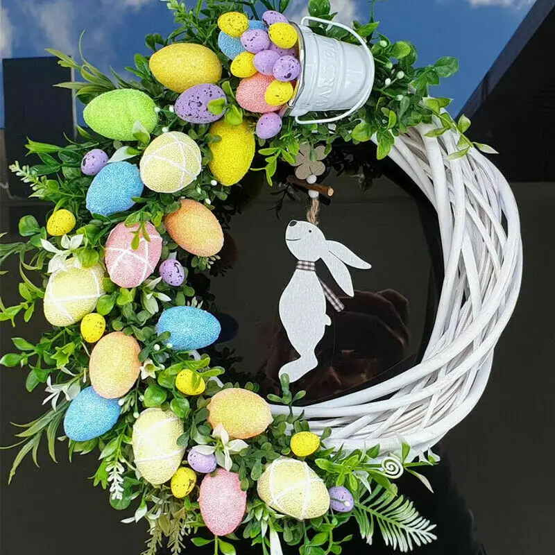 Easter Wreath Bunny Decorations Home Artificial Easter Bunny Flowers Wreath For Front Door Outdoor Wall Decor Ornament