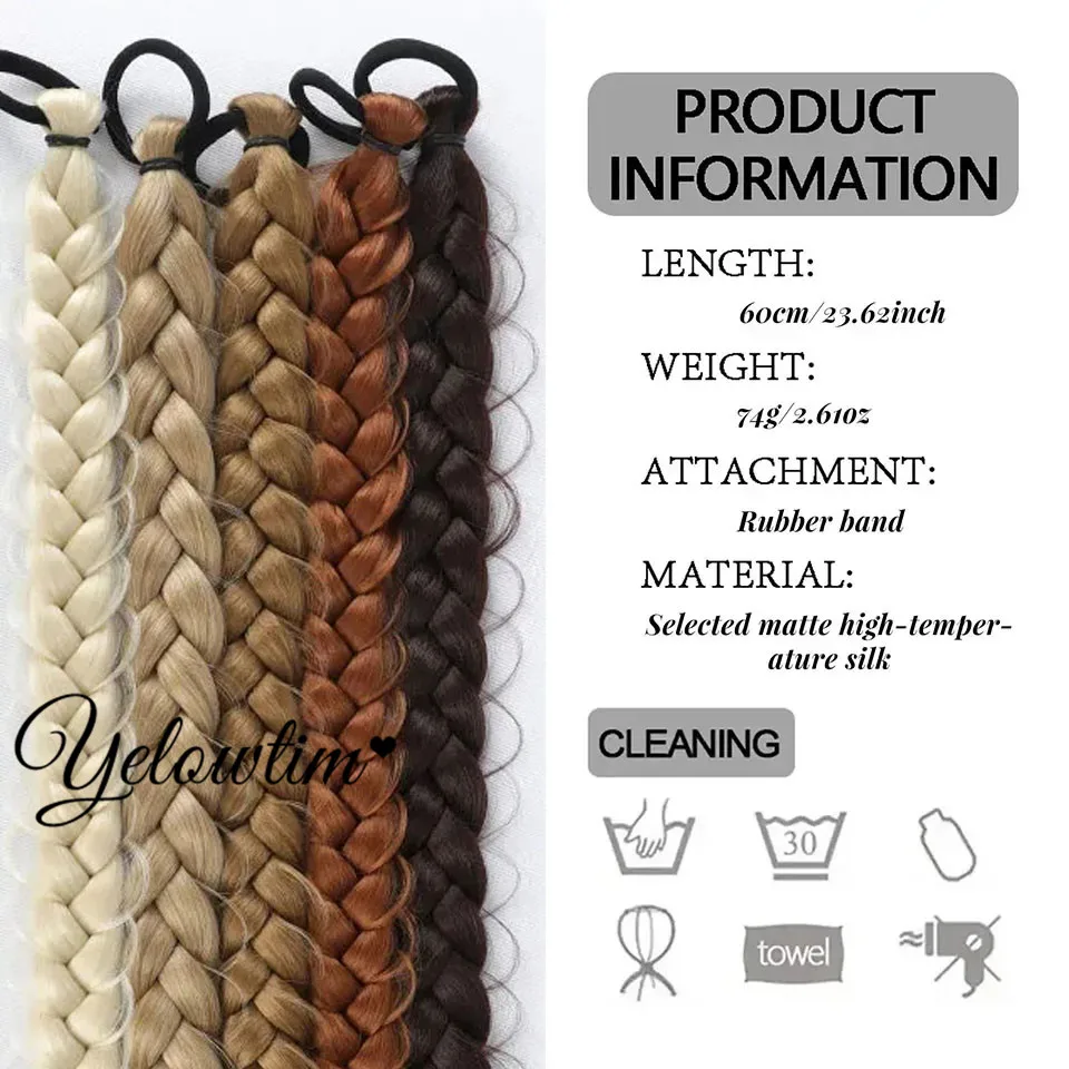 สังเคราะห์ยาว Twist Braid ผมหางม้า Extension ยาง Band 24 นิ้ว Boxing Braided Hair Extensions สําหรับผู้หญิงทุกวัน