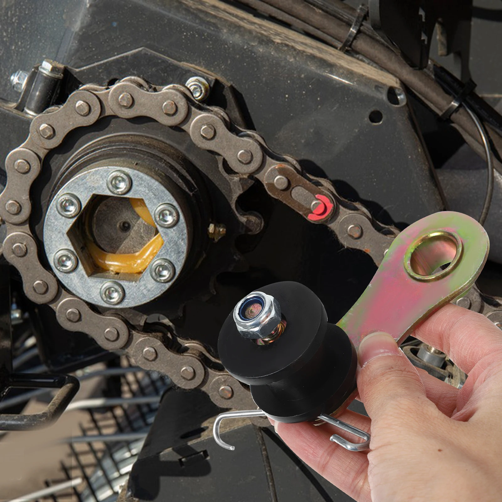 

Motorcycle Chain Tensioner Black Durable Plastic Iron Adjustable Off Road Compatibility Safety Stability Various Conditions