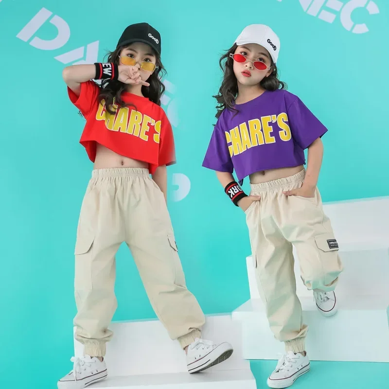 Vêtements de salle de Rhpour enfants, vêtements Hip Hop cool, pantalons décontractés, haut court, t-shirt pour filles, olympiques de danse, vêtements de danse