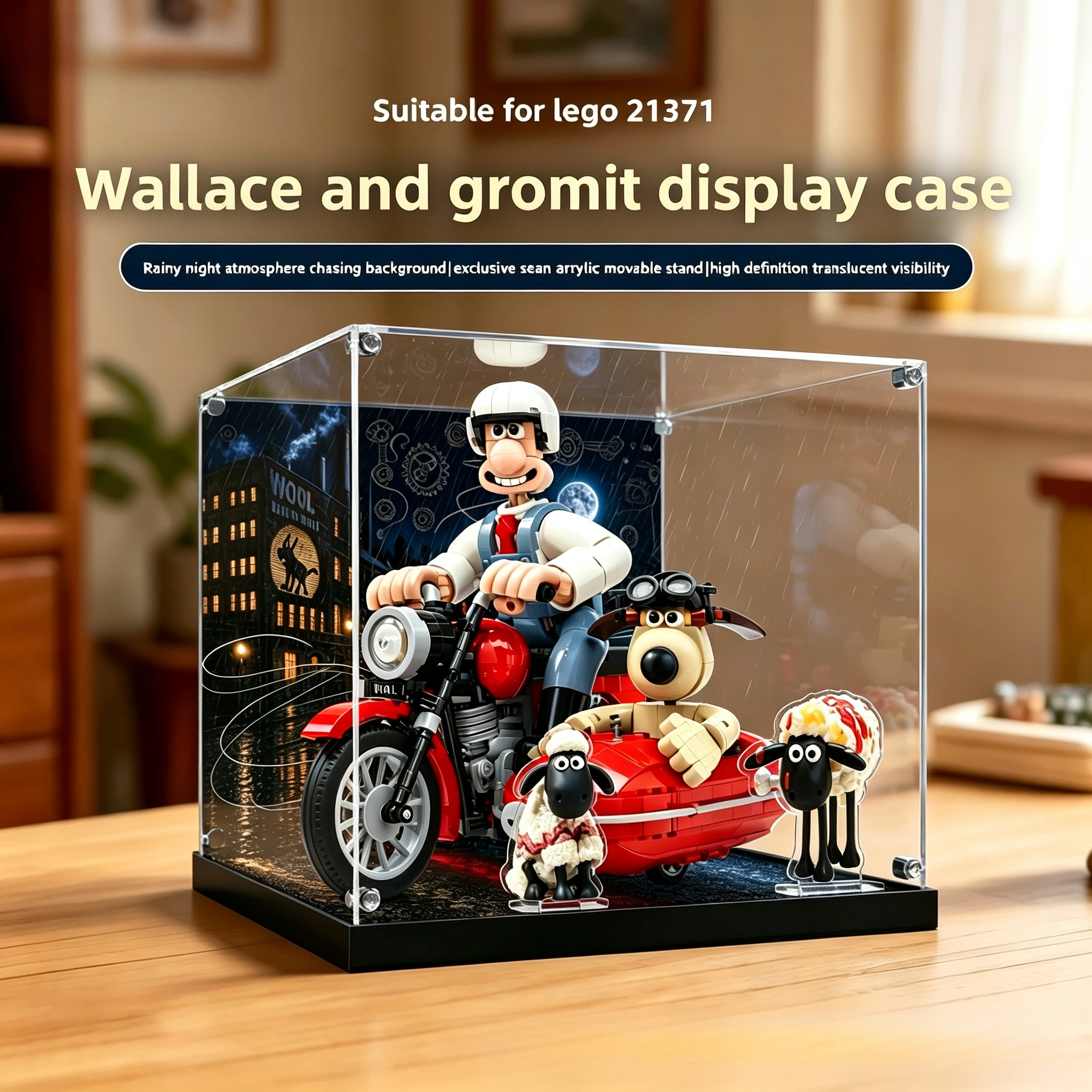 High-Clear Transparent Acrylic Display Storage Box for LEGO 21371 Wallace and Gromit Model