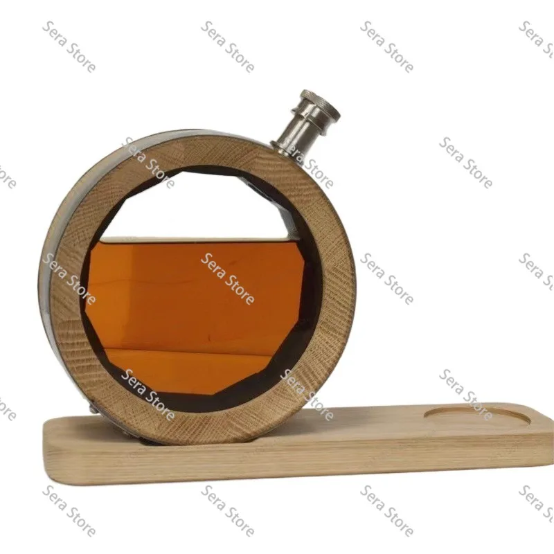 Wooden Wine Barrel Ornament | Creative Transparent Display for Red Wine & Baijiu, Solid Wood Home Bar Decor
