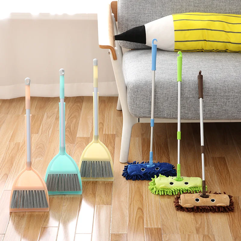 Children's Cleaning Tools Play House Mini Simulation Broom Mop Dustpan Set Kindergarten Pretend Play Sweeping Toys Combination