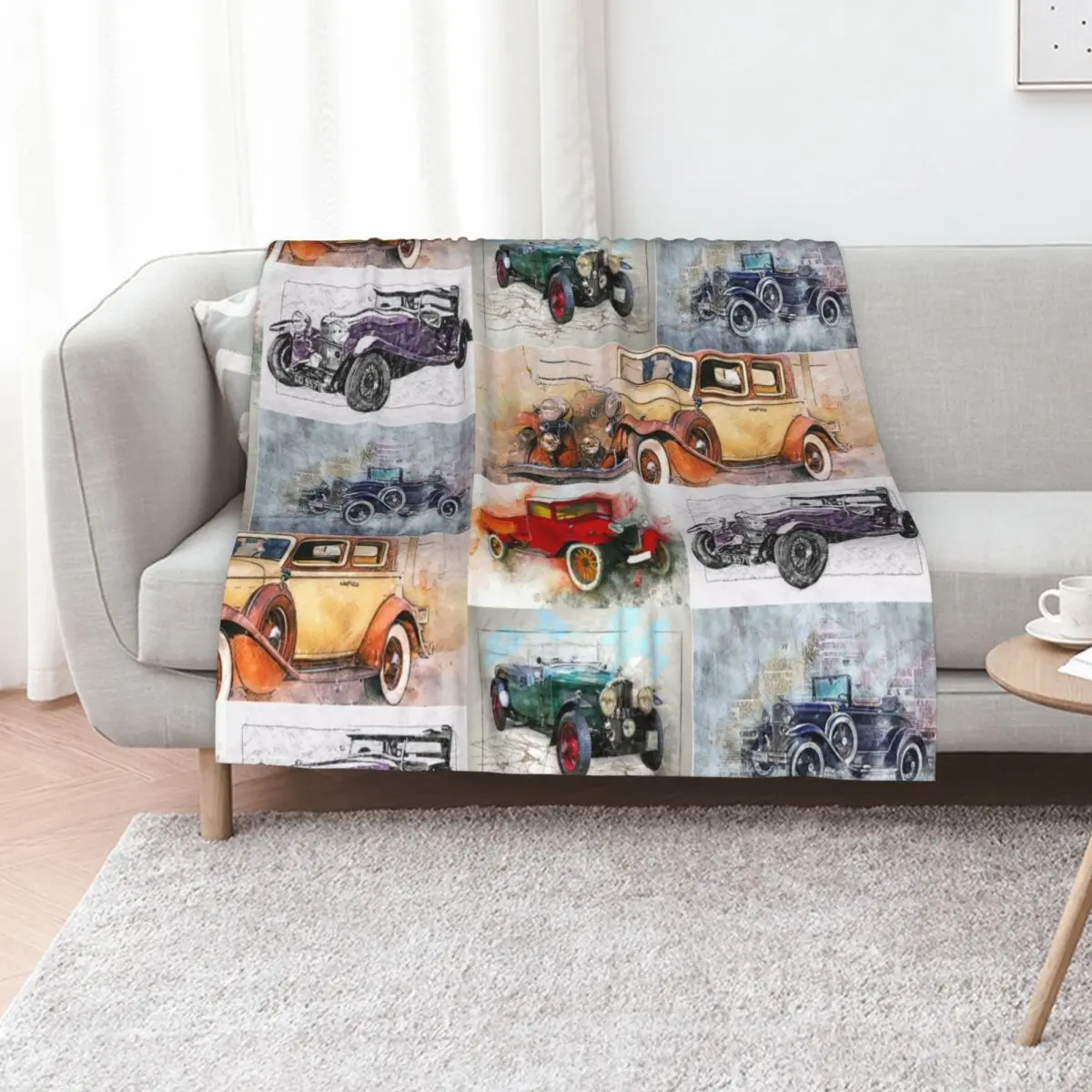 

Classic Vintage Cars Montage #4 Throw Blanket Soft Plush Plaid Vintage Soft Big Luxury Blankets